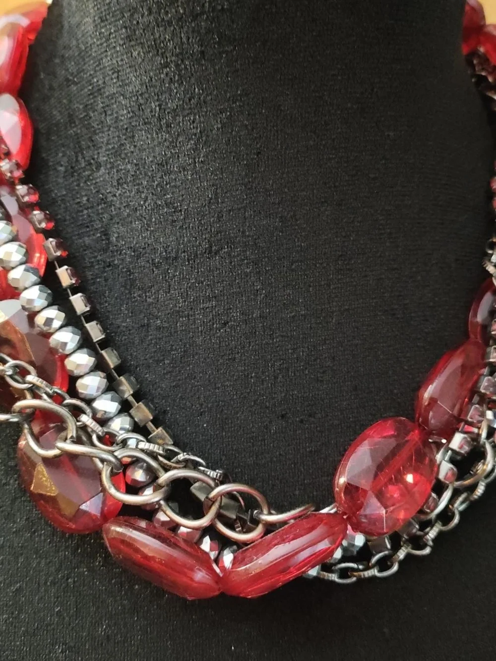 Christopher & Banks Red Multi-Strand Necklace with Matching Drop Earrings